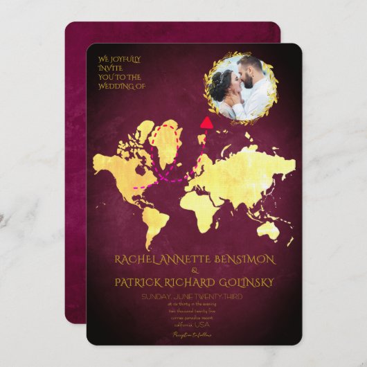 Personalized Map of Love Journey Wedding 招待状 (正面/裏面)