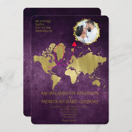 Personalized Map of Love Journey Wedding 招待状 (正面/裏面)