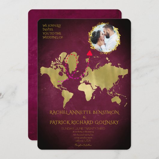 Personalized Map of Love Journey Wedding 招待状 (正面/裏面)