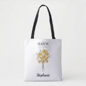 Personalized March Birthday Daffodil Botanical トートバッグ (正面)