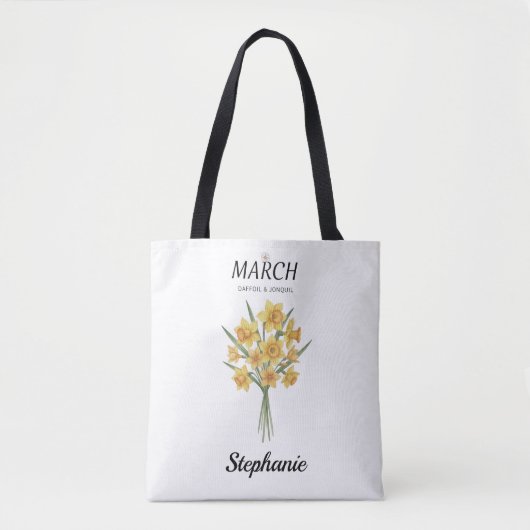 Personalized March Birthday Daffodil Botanical トートバッグ (正面)