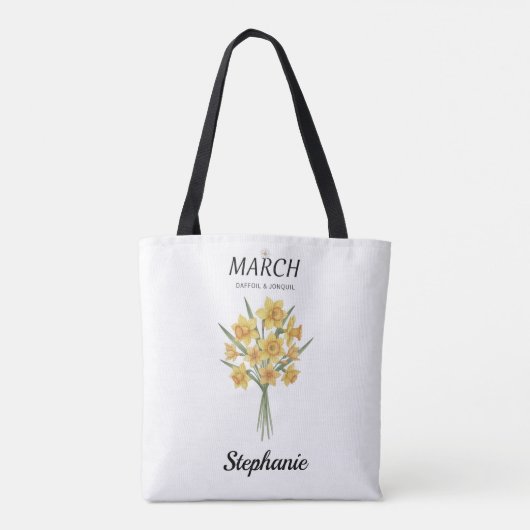 Personalized March Birthday Daffodil Botanical トートバッグ (裏面)