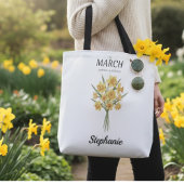 Personalized March Birthday Daffodil Botanical トートバッグ