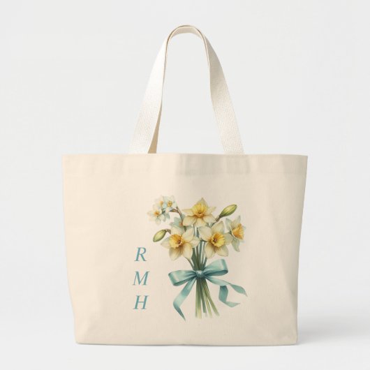 Personalized March Daffodil Tote Bag ラージトートバッグ (正面)