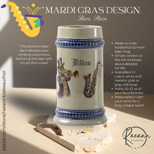 Personalized Mardi Gras Design Beer Stein ビールジョッキ