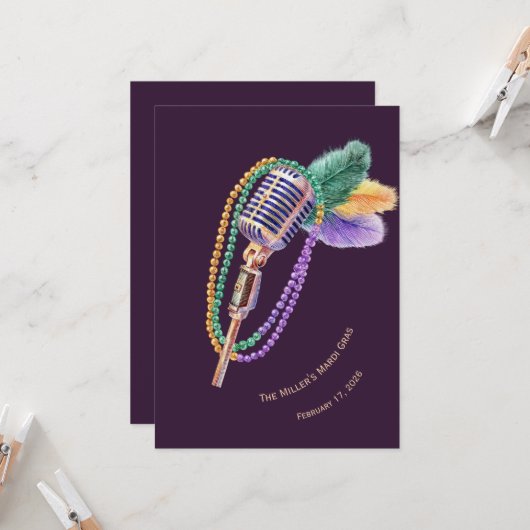 Personalized Mardi Gras Jazz Party Invitation 招待状 (正面/裏面インサイチュ)