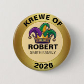 Personalized Mardi Gras Krewe Family Jester Hat 缶バッジ (正面)