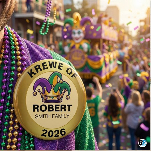Personalized Mardi Gras Krewe Family Jester Hat 缶バッジ