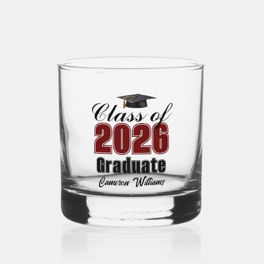 Personalized Maroon Black Class of 2026 Graduation ウイスキーグラス (正面)