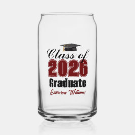 Personalized Maroon Black Class of 2026 Graduation ガラス缶