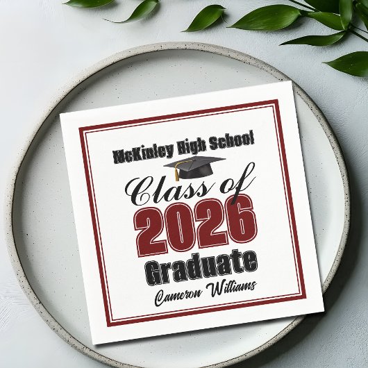 Personalized Maroon Class of 2026 Graduation Party スタンダードカクテルナプキン