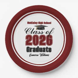 Personalized Maroon Class of 2026 Graduation Party ペーパープレート