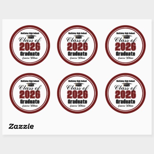 Personalized Maroon Class of 2026 Graduation Party ラウンドシール (シート)