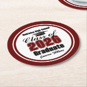 Personalized Maroon Class of 2026 Graduation Party ラウンドペーパーコースター (アングル)