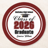 Personalized Maroon Class of 2026 Graduation Party ラウンドペーパーコースター (正面)