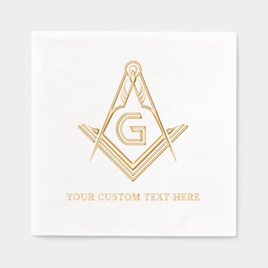 Personalized Masonic Square and Compass Real Gold 箔ナプキン (正面)