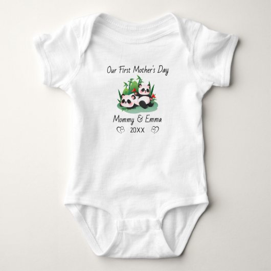 Personalized Matching First Mother’s Day Panda ベビーボディスーツ (正面)