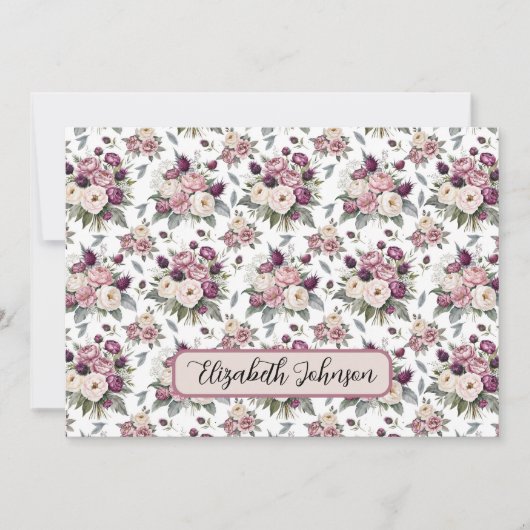 Personalized Mauve Floral Botanical Note Card ノートカード (正面)