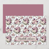 Personalized Mauve Floral Botanical Note Card ノートカード (正面/裏面)