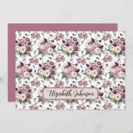 Personalized Mauve Floral Botanical Note Card ノートカード