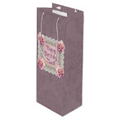 Personalized Mauve Roses Lace Damask Gift Bag ワインギフトバッグ (正面アングル)