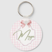 Personalized Maya Baby Girl Nursery Bow&Gingham  キーホルダー (正面)