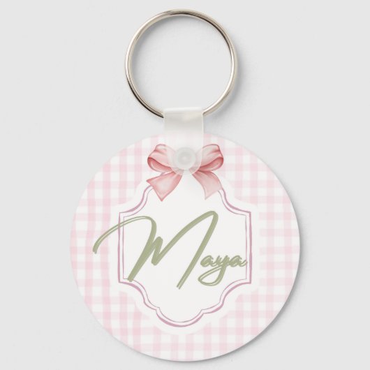 Personalized Maya Baby Girl Nursery Bow&Gingham  キーホルダー (正面)