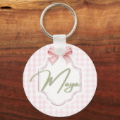 Personalized Maya Baby Girl Nursery Bow&Gingham  キーホルダー (正面)