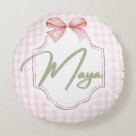 Personalized Maya Baby Girl Nursery Bow&Gingham  ラウンドクッション