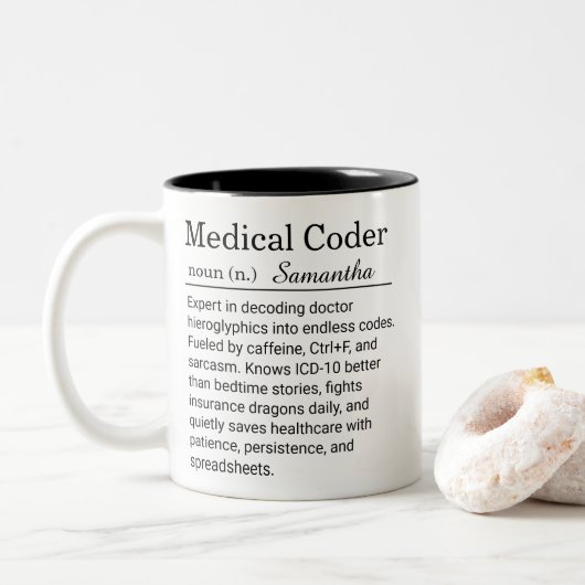 Personalized Medical Coder Funny Definition  ツートーンマグカップ (ドーナツ)