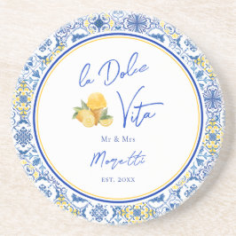 Personalized Mediterranean Tile Newlywed Home コースター