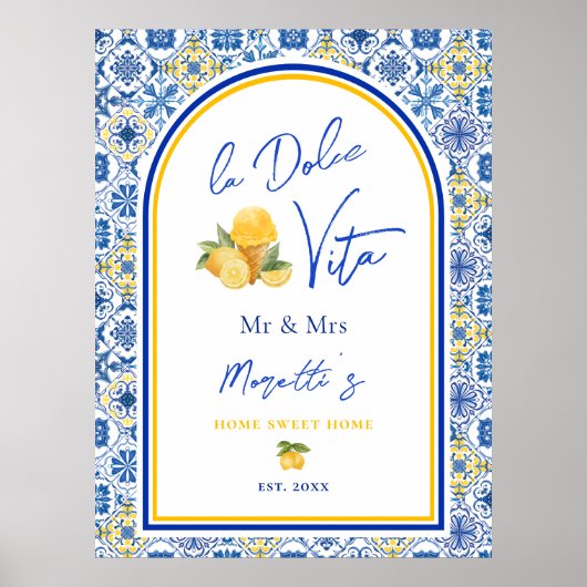 Personalized Mediterranean Tile Newlywed Home ポスター (正面)