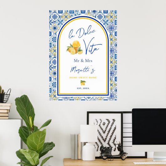 Personalized Mediterranean Tile Newlywed Home ポスター (ホームオフィス)
