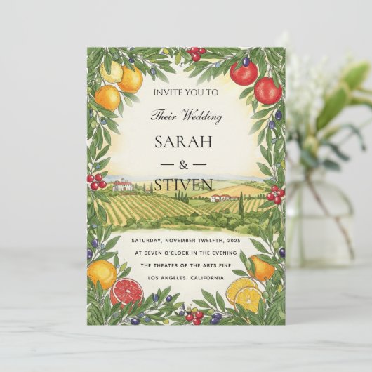 Personalized Mediterranean Wedding Invitation 招待状 (スタンド正面)