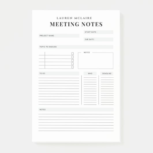 Personalized Meeting Notes Post-It® Notes ポストイット (正面)