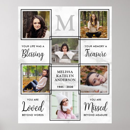 Personalized Memorial 6 Photo Collage Funeral ポスター (正面)