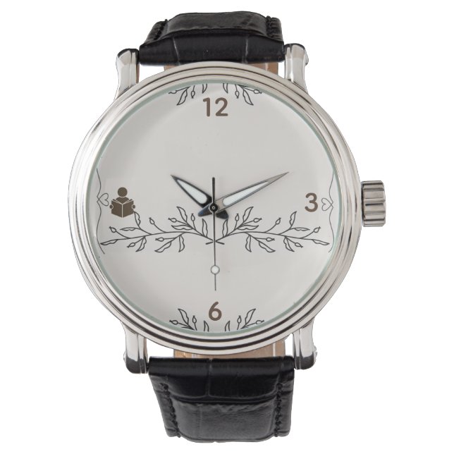 Personalized Men’s Vintage Black Leather Watch 腕時計 (正面)