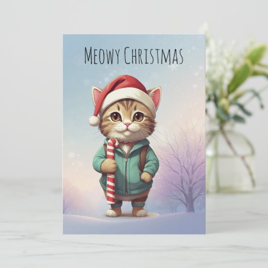 Personalized Meowy Christmas Funny Cat シーズンカード (スタンド正面)