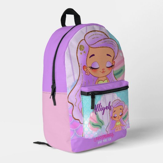 Personalized Mermaid Lavender Print Cut Sew Bag プリントバックパック (裏面左端)