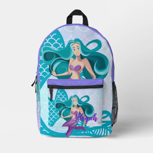 Personalized Mermaid Print Cut Sew Bag プリントバックパック (正面)