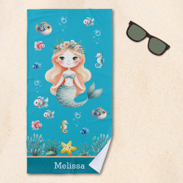Personalized Mermaid Under the sea for Girl ビーチタオル