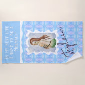 Personalized Mermaid Watercolor Boho  ビーチタオル (正面)