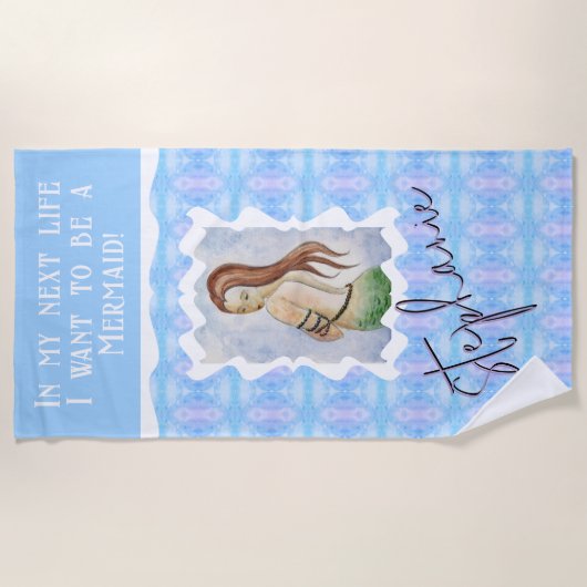 Personalized Mermaid Watercolor Boho  ビーチタオル (正面)