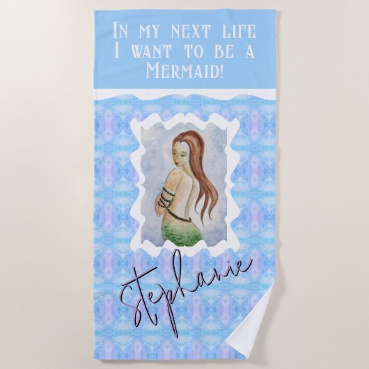 Personalized Mermaid Watercolor Boho  ビーチタオル (正面)