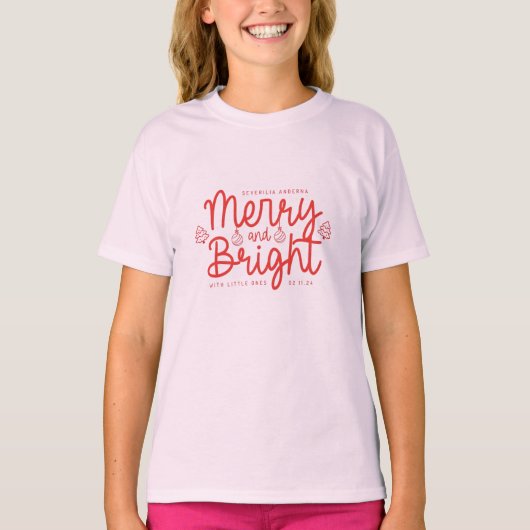 Personalized Merry and Bright Kids Christmas Holid Tシャツ (正面)