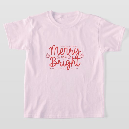 Personalized Merry and Bright Kids Christmas Holid Tシャツ (レイダウン)