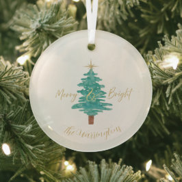 Personalized "Merry and Bright" Watercolor Tree ガラスオーナメント