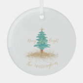 Personalized "Merry and Bright" Watercolor Tree ガラスオーナメント (正面)