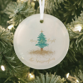 Personalized "Merry and Bright" Watercolor Tree ガラスオーナメント