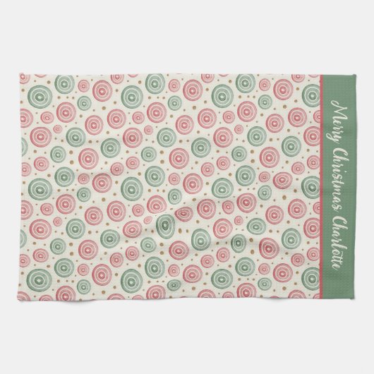 Personalized Merry Christmas キッチンタオル (横)